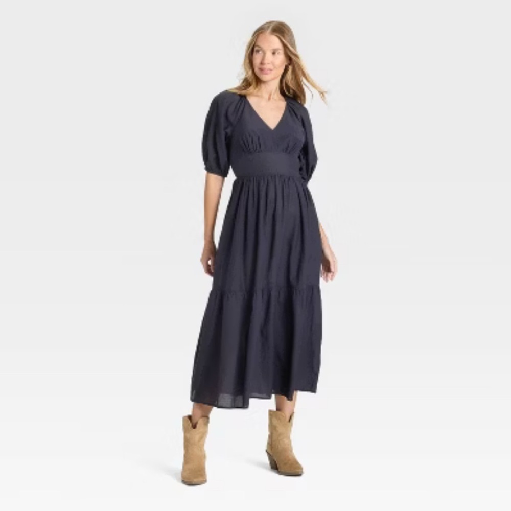 Women's Puff Elbow Sleeve Maxi A-Line Dress - Universal Thread.